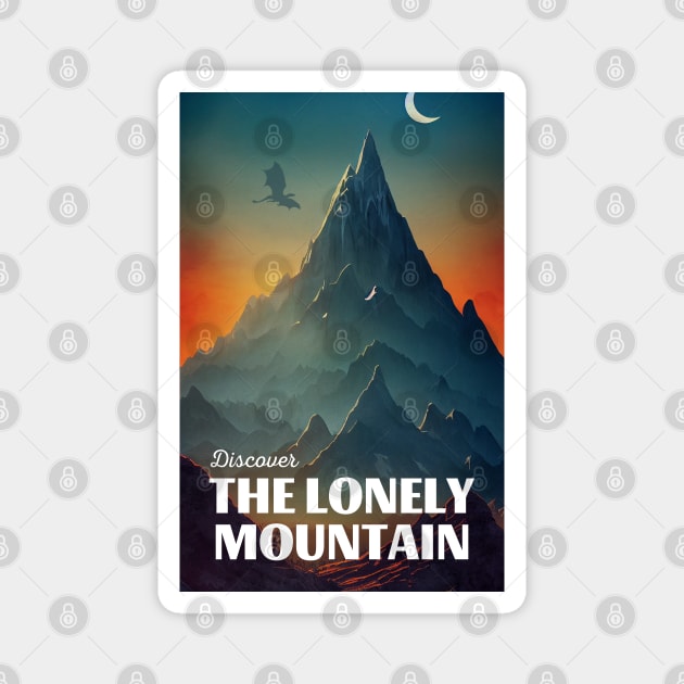 Discover The Lonely Mountain - Travel Poster - Fantasy Funny Magnet by Fenay-Designs