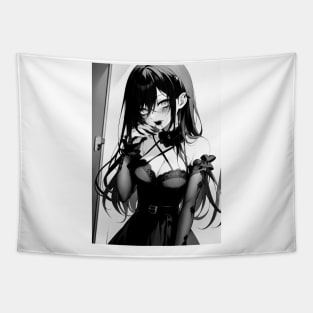 Black and white anime girl Tapestry