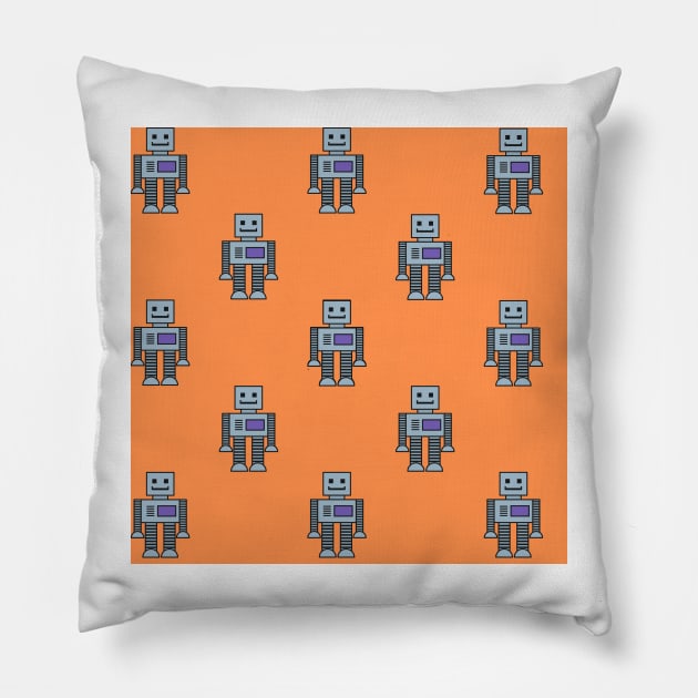Robots - Orange Pillow by IslandofdeDolls
