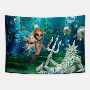 In the depths of the ocean cute mermaid Tapestry