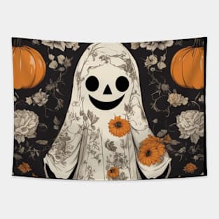 Halloween Costume Vintage Floral Ghost Pumpkin Funny Graphic Tapestry