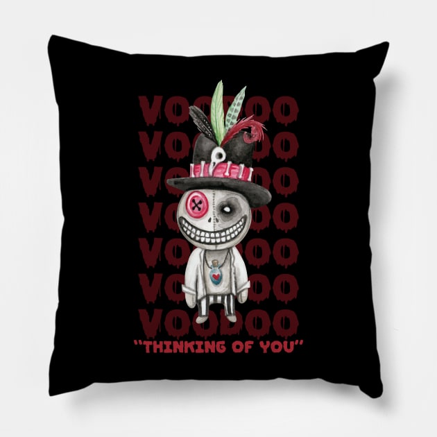 Voodoo Doll Thinking Of You Halloween Pillow by Teewyld