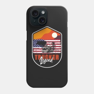 18 wheeler truck USA flag vintage badge , Husband Dad Trucker Legend Phone Case