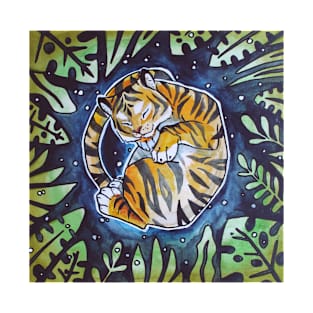 Hand drawing with watercolors "tiger sleeps in the jungle" T-Shirt