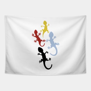 Happy gecko silhouettes on blue gray Tapestry