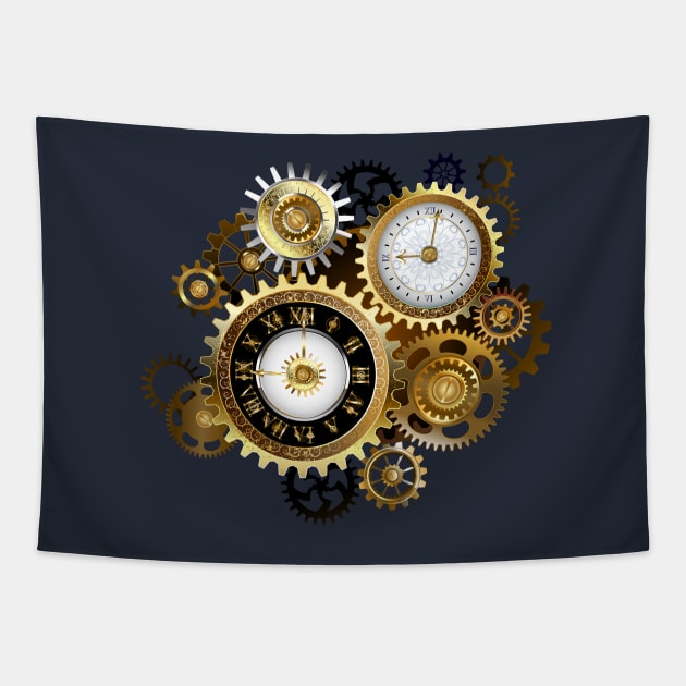 Two Steampunk Clocks with Gears Tapestry by Blackmoon9