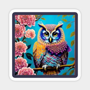 Beautiful Colorful Owl Magnet