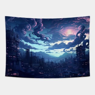 Twilight Metropolis Cyberpunk City Night Cityscape Tapestry