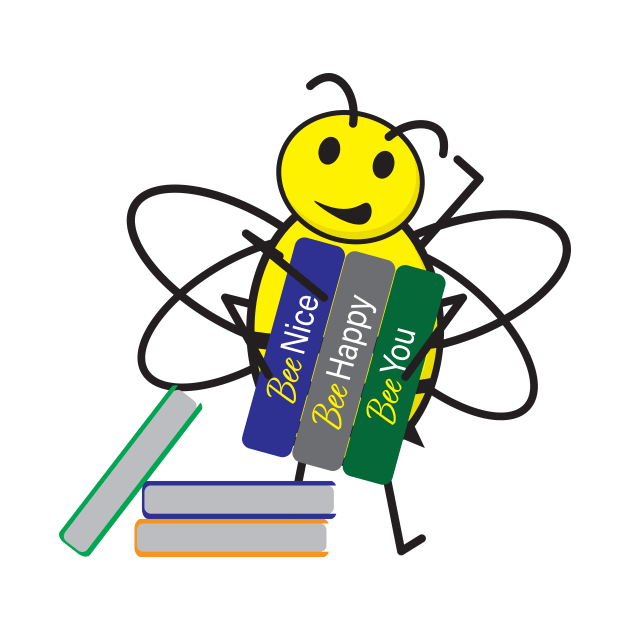 Cute Honey Bee holding books with inspirational quotes by sigdesign