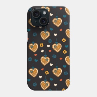 Gingerbread hearts on black Phone Case