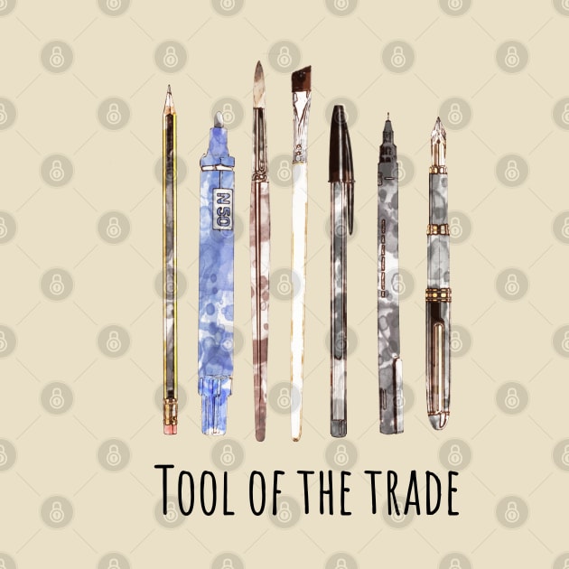 Tools of trade, drawing, creation, poet, writer, artist, watercolor style by Collagedream