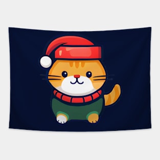 Cute ginger cat in Santa hat Christmas Tapestry