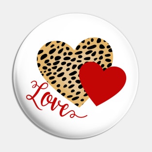 Red and Cheetah Pattern Hearts with Love Text Pin