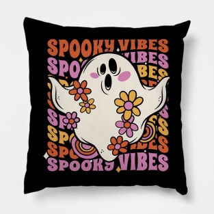 Vintage Spooky Vibes // Cute Groovy Ghost Halloween Pillow