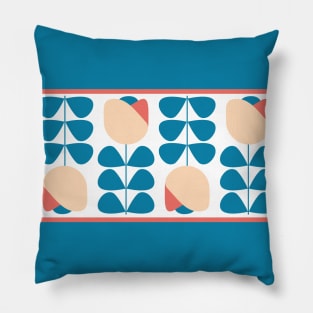 Retro Scandi Floral in Celadon Blue, Coral and Peach Pillow