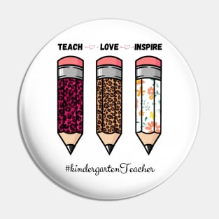 Teach Love Inspire, Back To School Pencil kindergarten Teacher Leopard Floral Gift For Teacher Pin