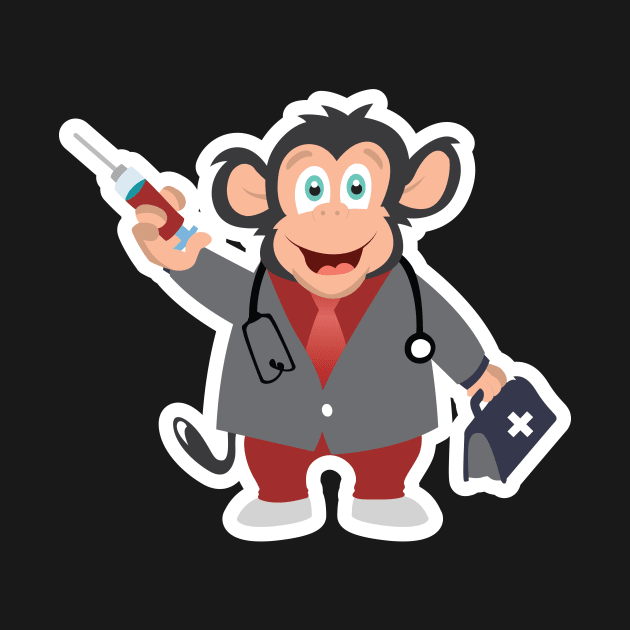 Monkey Doctor Mascot Sticker logo design. Health and care icon concept. Monkey doctor with injection sticker vector design. by AlviStudio