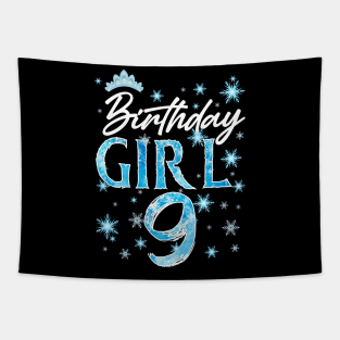 Winter Onederland 9th Birthday Girl Snowflake B-day Gift For Girls Kids Toddlers Tapestry