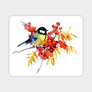 Great Tit Bird and Berries Magnet