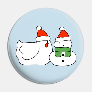 Chicken and Snowman Pin