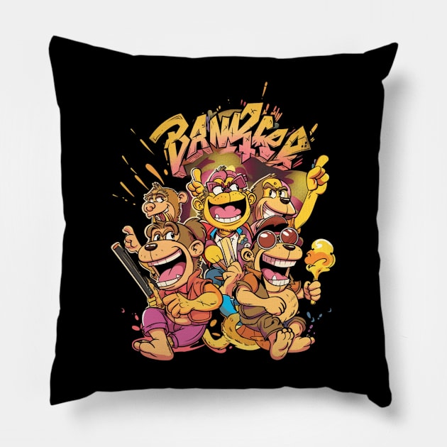 Banana-Splits Monkey Tricks Pillow by Maja Wronska