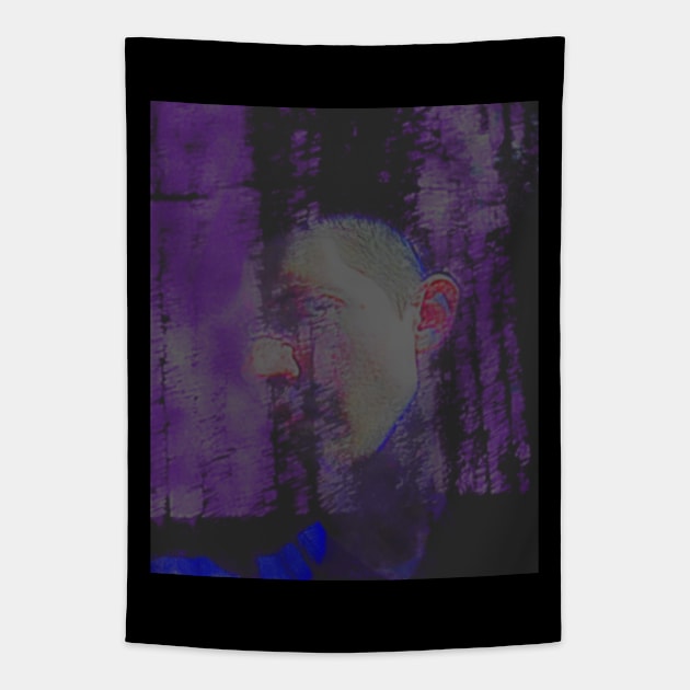 Portrait, digital collage and special processing. Masterpiece. Man looking to car window, reflection. Dim. To exist. Tapestry by 234TeeUser234