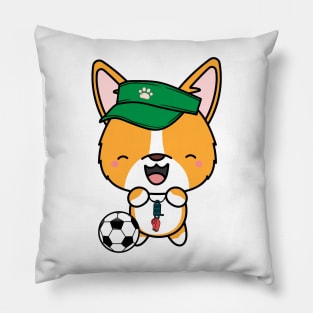 Corgi Playing Soccer Pillow