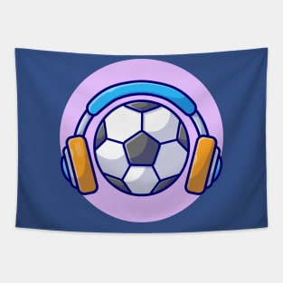 Soccer Ball With Headphone Cartoon Vector Icon Illustration Tapestry