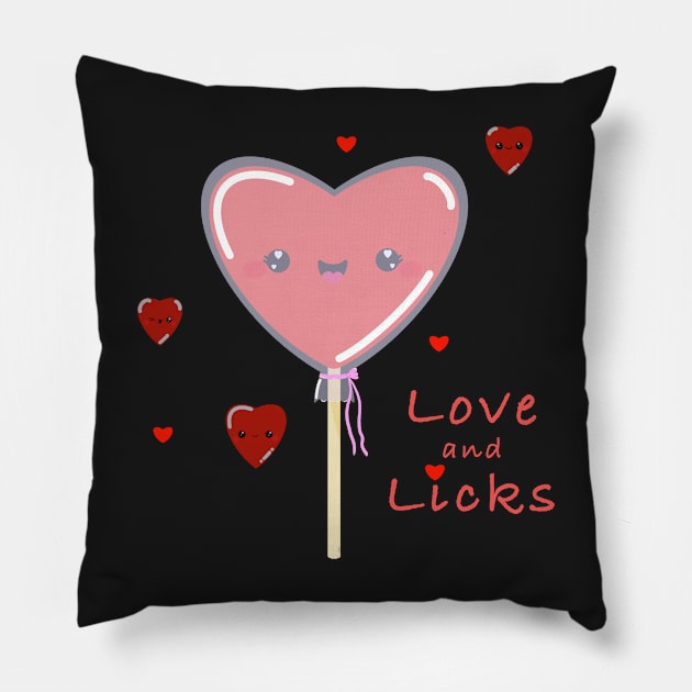 Love and Licks, heart lollipop have a romantic Valentine’s Day for love, romance and that special someone or just for fun Pillow by Catphonesoup