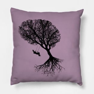 brain art, brain silouette with swing, tree branches shape of a brain Pillow