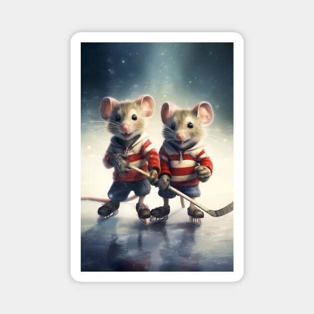 Ice Hockey Mice: Playful Mice on Ice Magnet by LukeAiWalker