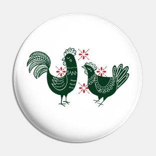 Chickens and Rooster - Green and Red Pin