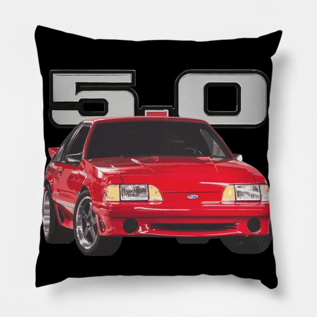 Mustang GT 5.0 Fox Body Classic Cobra R SVT Red Pillow by cowtown_cowboy