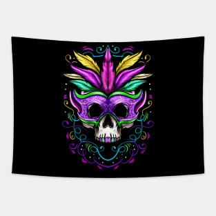 Rocking Skull Death Mask With Ornaments For Mardi Gras Tapestry