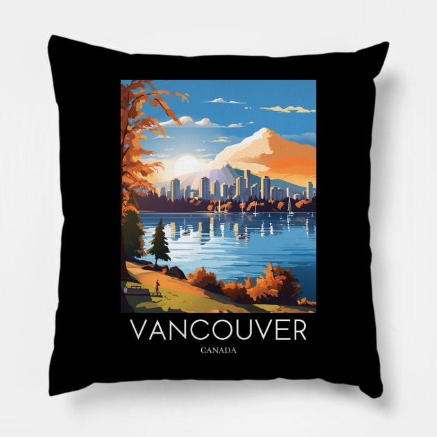 A Pop Art Travel Print of Vancouver - Canada Pillow by Studio Red Koala