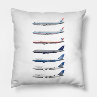 United Airlines Full Complement of 747 Liveries Tee Shirt Version Pillow