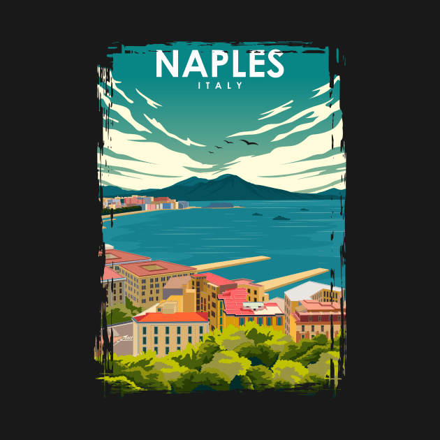 Naples Italy Vintage Colorful Minimal Retro Travel Poster by jornvanhezik