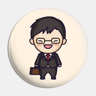 Cute Japanese Businessman Cartoon Pin