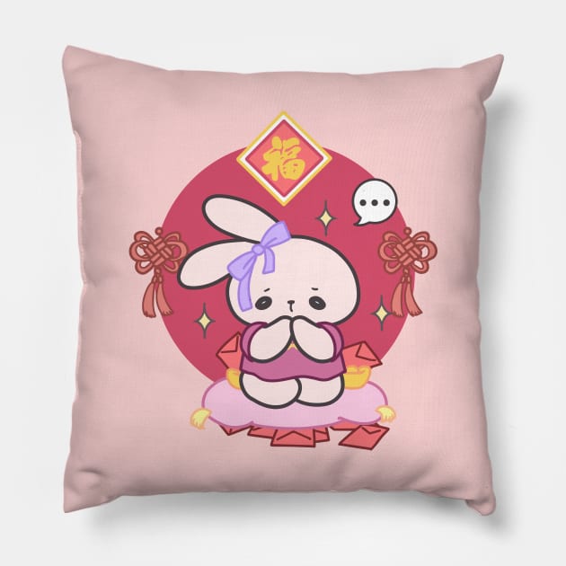 Hoppin' for Luck: Loppi Tokki's Lunar New Year Wish - A Bunny's Plea for Prosperity! Pillow by LoppiTokki