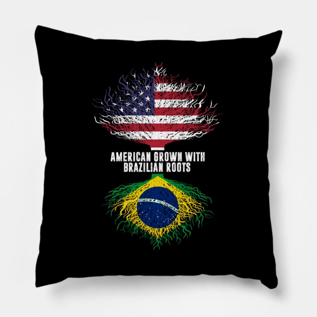 American Grown with Brazilian Roots USA Flag Pillow by silvercoin