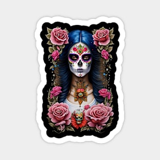 Sugar Skull Art - Traditional Woman in Skull Makeup Magnet