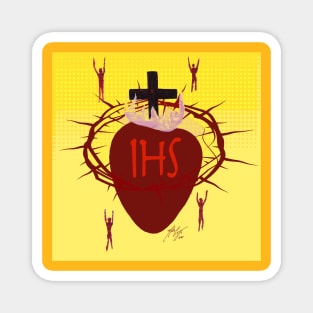 Sacred Heart of Jesus with Christogram on Yellow Magnet