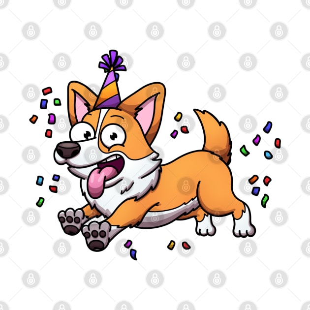 Cute Jumping Corgi Dog Celebrating Birthday by TheMaskedTooner