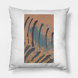 "Fragile Anger" - Orange and Blue Abstract Artwork Markmaking Line Modern Art Pillow