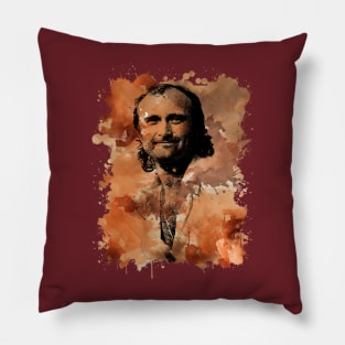 Phil Collins / Retro Brown Watercolor Splash Pillow