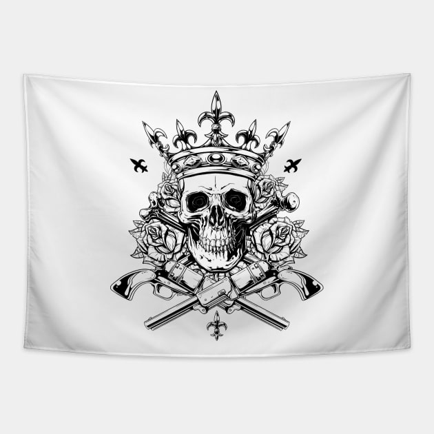 skull with guns and crown Tapestry by Frispa