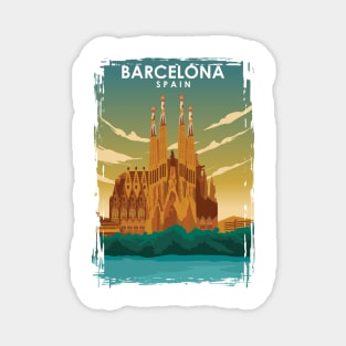 Barcelona Spain Cathedral Travel Poster Magnet