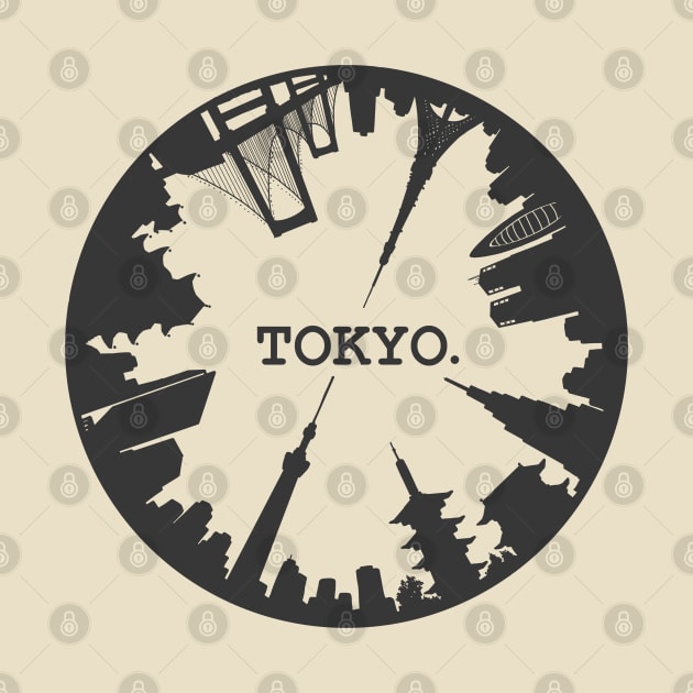 Tokyo Japan Landmarks - Circular Skyline Design by Tanimator