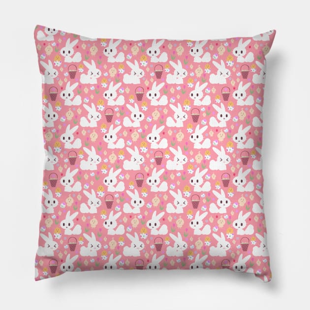 Easter Bunny Pink Pattern Pillow by saradaboru