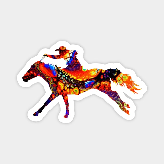 Cowgirl Barrel Racing on Galloping Horse with Marble Background Magnet by SAMMO